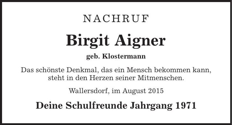 Traueranzeige Birgit Aigner
