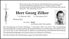 Traueranzeige Georg Zilker