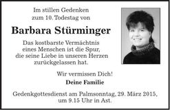 Traueranzeige Barbara Stürminger