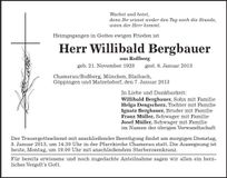 Traueranzeige Willibald Bergbauer