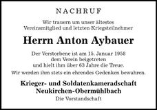 Traueranzeige Anton Aybauer
