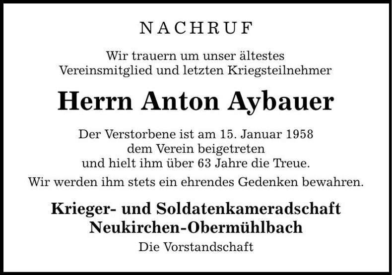 Traueranzeige Anton Aybauer