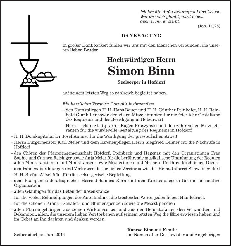 Traueranzeige Simon Binn