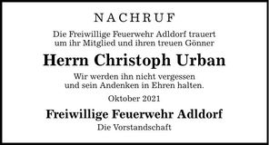 Traueranzeige Christoph Urban