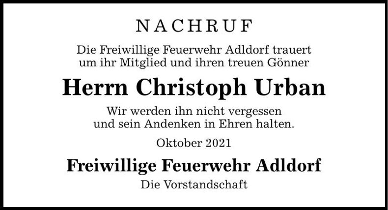 Traueranzeige Christoph Urban
