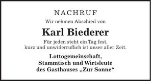 Traueranzeige Karl Biederer