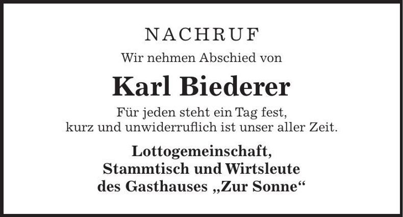 Traueranzeige Karl Biederer