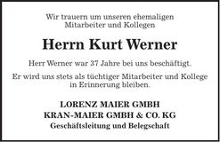 Traueranzeige Kurt Werner