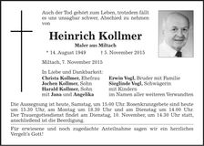 Traueranzeige Heinrich Kollmer
