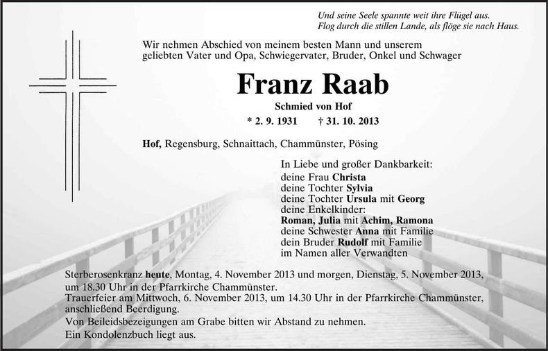 Traueranzeige Franz Raab