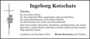 Traueranzeige Ingeborg Kotschate