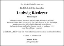 Traueranzeige Ludwig Riederer