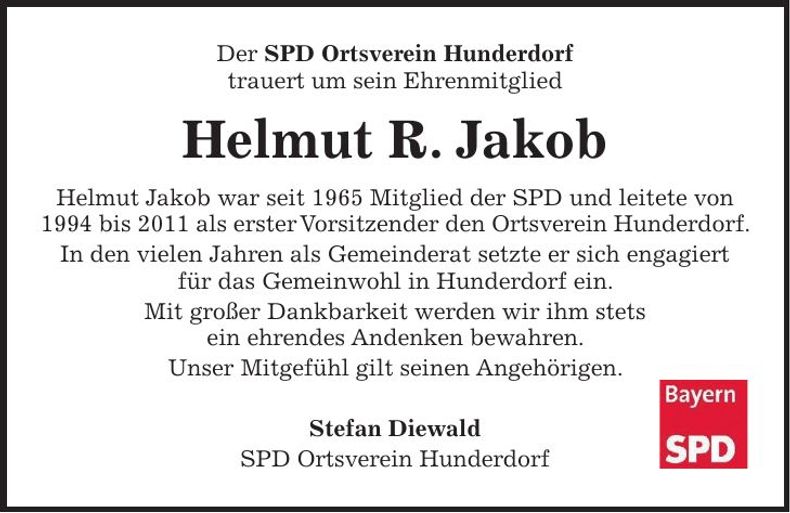 Traueranzeige Helmut Jakob