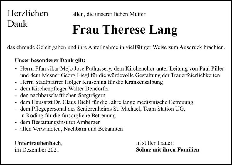 Traueranzeige Therese Lang