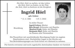 Traueranzeige Ingrid Hörl