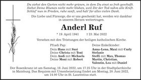 Traueranzeige Anderl Ruf