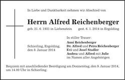 Traueranzeige Alfred Reichenberger