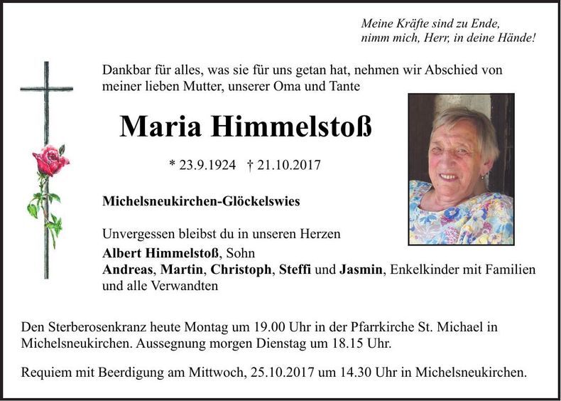 Traueranzeige Maria Himmelstoß