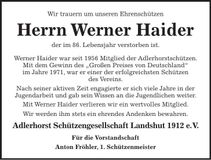 Traueranzeige Werner Haider