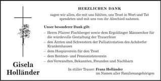 Traueranzeige Gisela Holländer