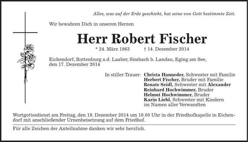 Traueranzeige Robert Fischer