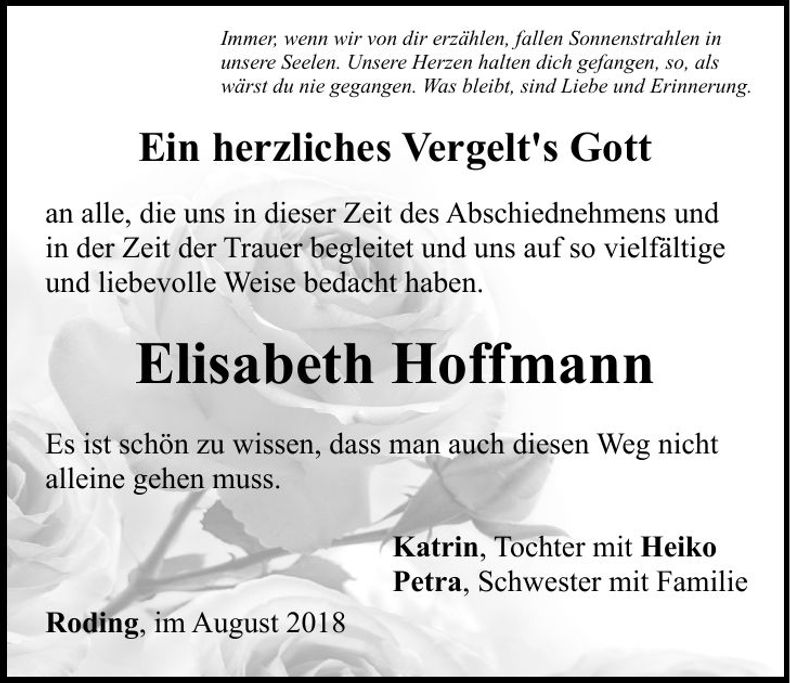 Traueranzeige Elisabeth Hoffmann