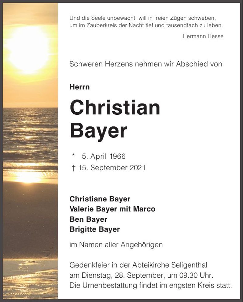Traueranzeige Christian Bayer