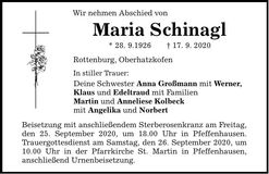 Traueranzeige Maria Schinagl