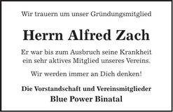 Traueranzeige Alfred Zach