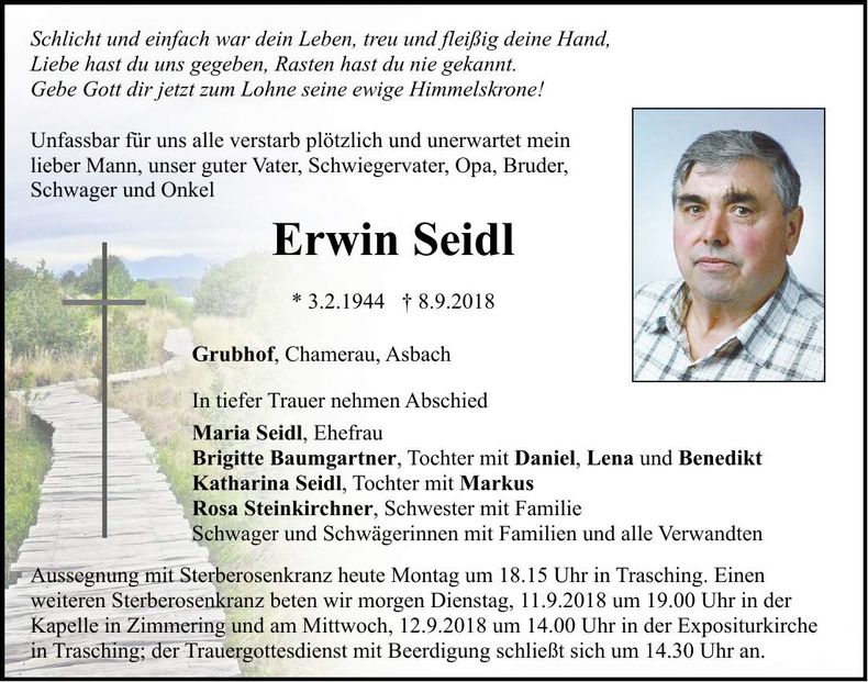Traueranzeige Erwin Seidl