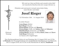 Traueranzeige Josef Rieger