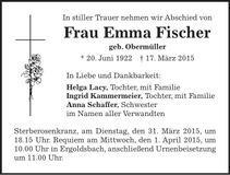 Traueranzeige Emma Fischer
