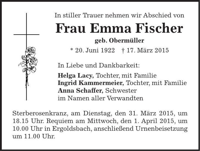 Traueranzeige Emma Fischer