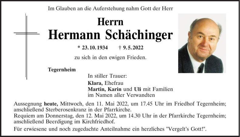Traueranzeige Hermann Schächinger