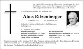 Traueranzeige Alois Ritzenberger