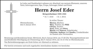 Traueranzeige Josef Eder
