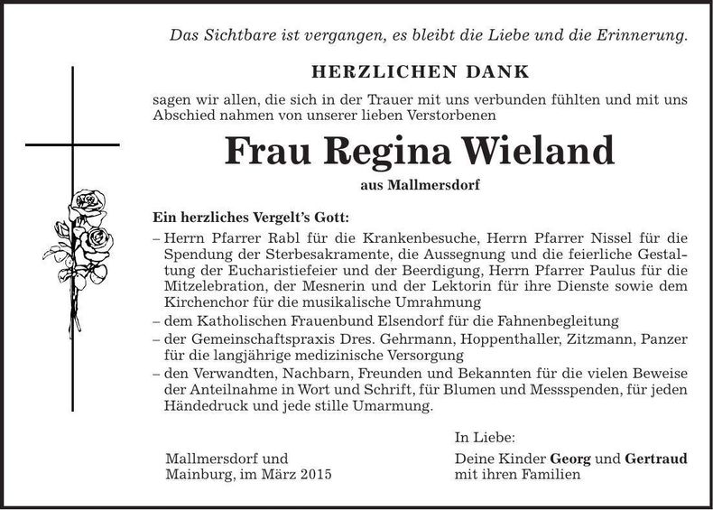 Traueranzeige Regina Wieland