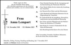 Traueranzeige Anna Lempart
