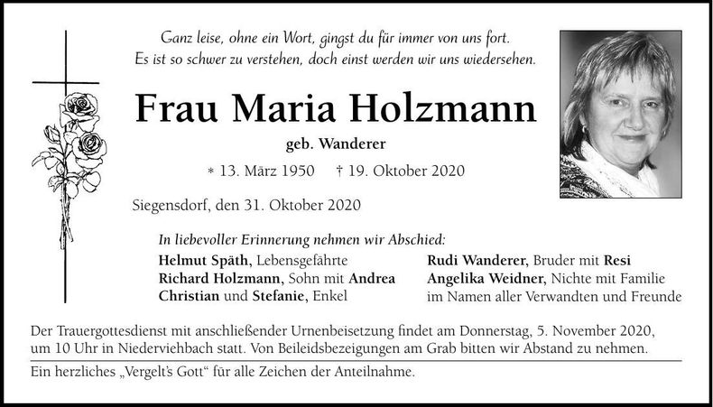 Traueranzeige Maria Holzmann