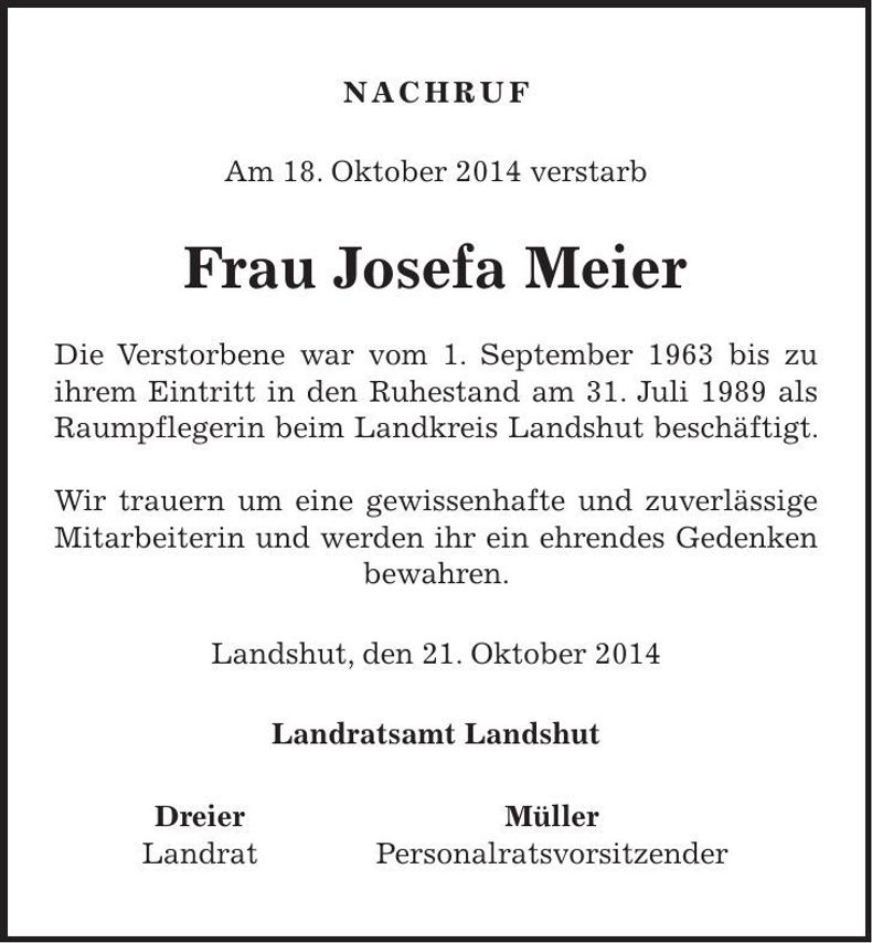 Traueranzeige Meier Josefa