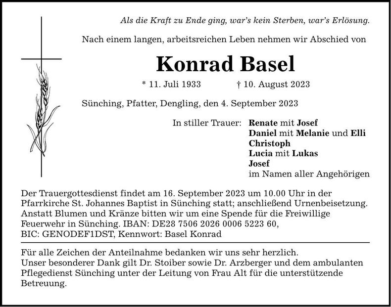 Traueranzeige Konrad Basel