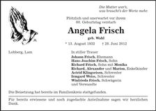 Traueranzeige Angela Frisch