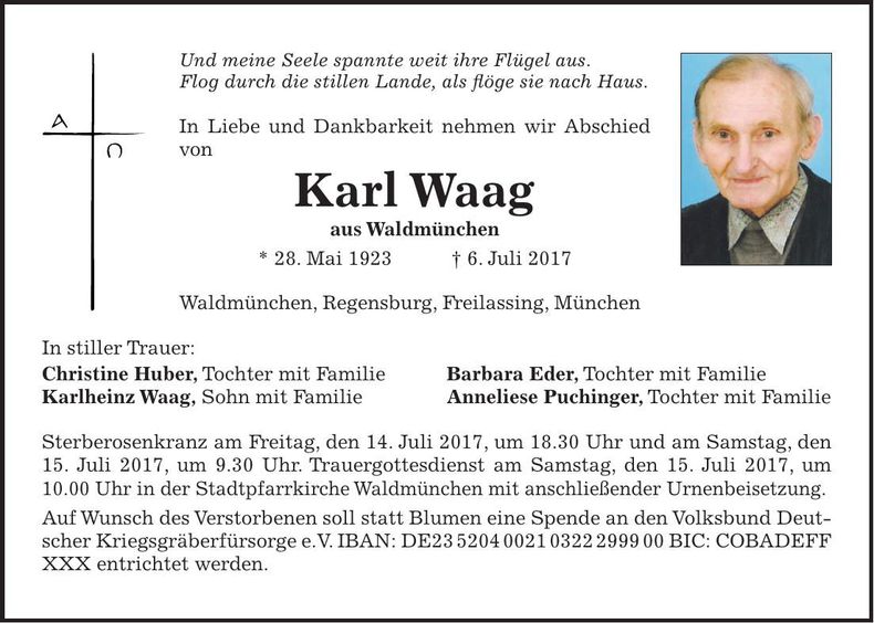 Traueranzeige Karl Waag
