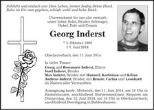 Traueranzeige Georg Inderst