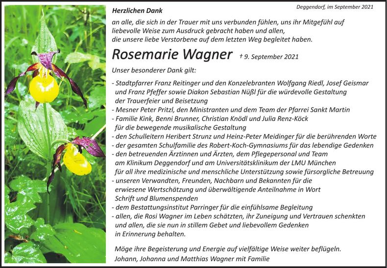 Traueranzeige Rosemarie Wagner