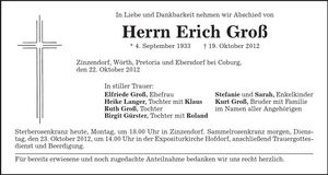 Traueranzeige Erich Groß