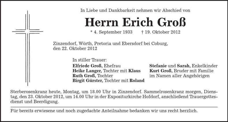 Traueranzeige Erich Groß