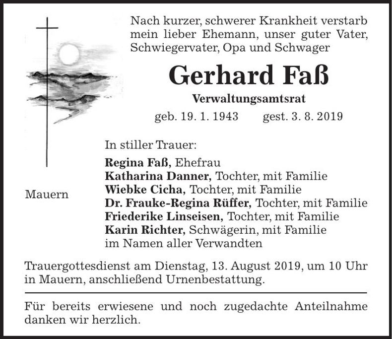 Traueranzeige Gerhard Faß