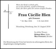 Traueranzeige Cäcilie Hien