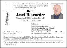 Traueranzeige Josef Haseneder